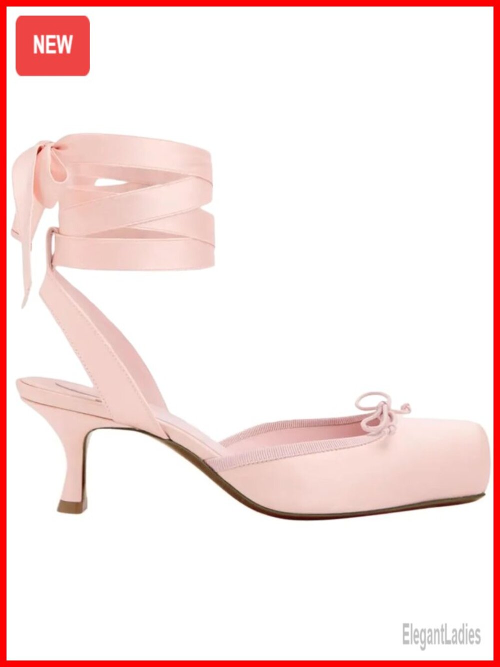 Satin Kitten Heel Lace Up Ballet Pumps Square Toe Bow Slingback